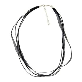 Necklace Cord For Pendants - D8 - 5-Strand Organza and Cord Mixed ~ 17" + 2" Extension Chain ~ Silver Plated Ends ~ Black