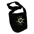 EXP Handcrafted Hemp Handbag With Bead & Shell Floral Design, Black