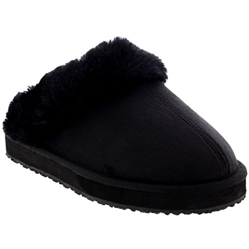 Womens Original Fur Trim Winter Warm Indoor Comfy Slip On Mule Slippers