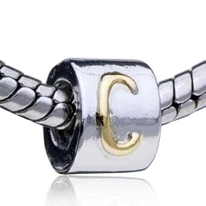 Buy Cylindrical-Shaped Letter Pattern European Charm Beads Gold - Pandora Bead and Bracelet Compatible by Pugster