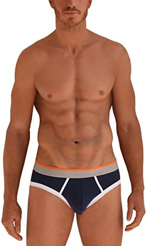 Adrian Bartol Men's Fly Front Brief Navy White Orange Medium