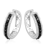 10k White Gold Black and White Diamond Hoop Earrings (1.00 cttw, I-J Color, I2-I3 Clarity)