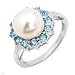 Sensational Brand New Ring With 0.85ctw Precious Stones - Genuine 9.0mm Cultured Akoya Pearl And Topazes Beautifully Designed In 14k White Gold - Certificate Available. Size 7.0 We Can Resize From 6.0 To 8.0