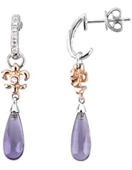 14K Rose and White Gold Amethyst Briolette and Diamond "Fleur-de-Lis" Earrings -- LIFETIME WARRANTY