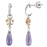 14K Rose and White Gold Amethyst Briolette and Diamond Fleur-de-Lis Earrings