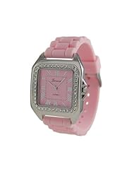 Geneva Platinum 6934 Square Silicone Rubber Strap Watch-PINK/SIL