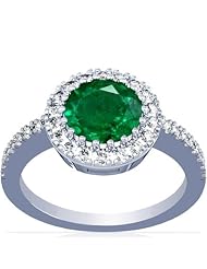 Platinum Round Cut Emerald Ring With Sidestones