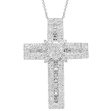 18K White Gold Mens Diamond Cross Pendant 3.22 Ctw