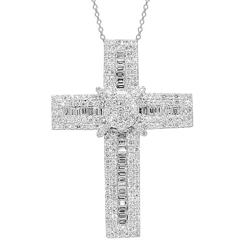 18K White Gold Mens Diamond Cross Pendant 3.22 Ctw
