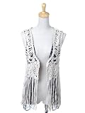 Anna-Kaci S/M Fit White Black Knit Tribal Navajo Influenced Fringed Sweater Vest