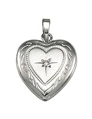 New Sterling Silver Heart Shaped Diamond Accented Locket - 19mm