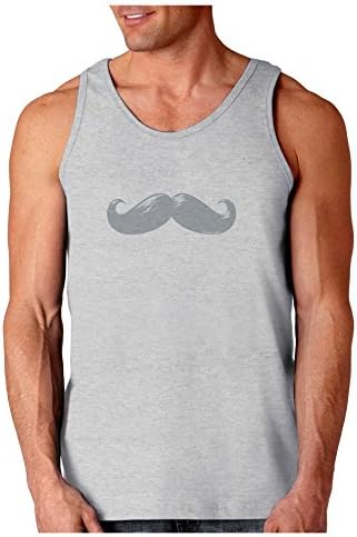 TooLoud Big Silver White Mustache Loose Tank Top - Ash Gray - Medium