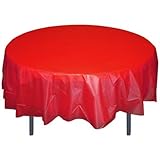 12-Pack Premium Plastic Tablecloth 84in. Round Table Cover - Red