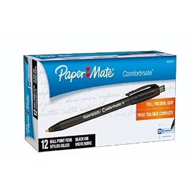 Paper Mate Comfortmate Retractable Medium Point Ballpoint Pens, 12 Black Ink Pens (6330187)