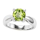 1.35 cttw 925 Sterling Silver 14K White Gold Plated Genuine Round Peridot Engagement Ring Size 6