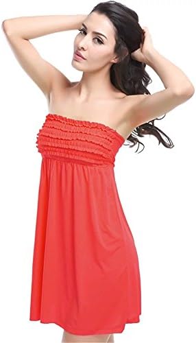 LATUD Women's Strapless Cover Up Bikini Tube Beach Dress Swimwear Red