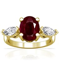 14K Yellow Gold Oval Cut Ruby Three Stone Ring