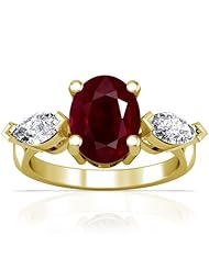 18K Yellow Gold Oval Cut Ruby Three Stone Ring