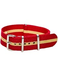 20mm Classic SS Nylon Striped Red / Khaki - Easily Interchangeable Replacement Military Watch Band / Strap - Fits All Watches!!!