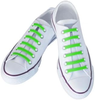 SillyLaces Silicone Slip On Shoelaces Kids Narrow, Fluorescent Green