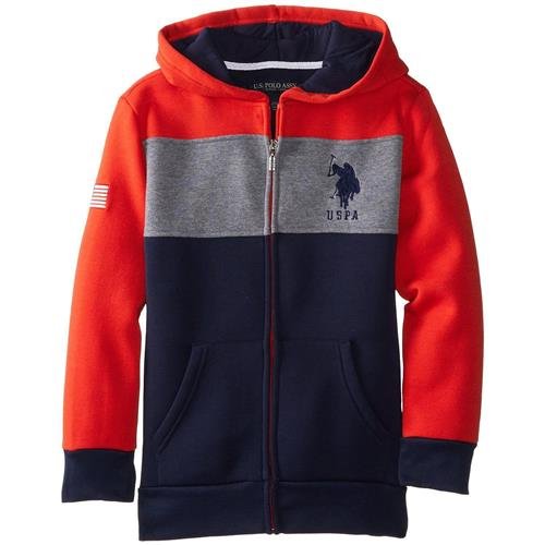U.S. Polo Assn. Big Boys' Fleece Color Block Jacket with Hood, Egg Yoke, 10/12