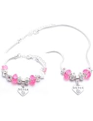 Sister Charm Bracelet and Necklace Gift Set Girls Pandora Style - Gift Boxed