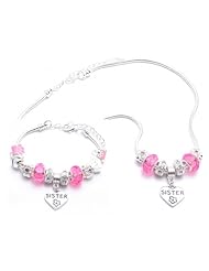 Sister Charm Bracelet and Necklace Gift Set Girls Pandora Style