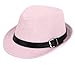 Simplicity Panama Style Fedora Straw Sun Hat with Leather Belt, Light Pink, SM