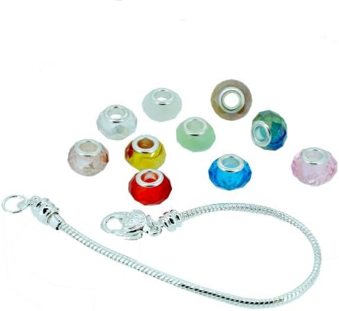Pack of 10 Color Glass European Beads Charm Large Hole Beads with Snake Chain