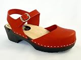 Swedish Clogs : Soft Sole Mary Jane Style Clog in Red Leather UK 5 EUR 38