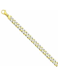 Genuine 14K Yellow Gold Two-Tone 9.6Mm Polished Fancy Link Bracelet 8 Inches 100% Satisfaction Guaranteed.