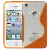 Eigertec Wave Series Orange TPU Silicone Case Cover Skin & Screen Protector Kit for New Apple iPhone 4 4G