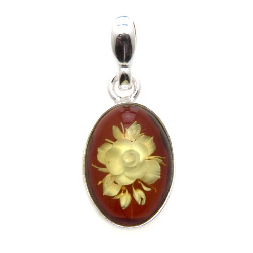 Certified Genuine Baltic Amber and Sterling Silver Cameo Oval Pendant