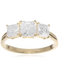 18k Yellow Gold Plated Sterling Silver Square Princess Cut Diamond Simulant Yesterday, Today, Tomorrow 3-Stone Ring, (2.56 cttw), Size 7