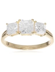 Platinum Plated Sterling Silver Square Princess-Cut Simulated Diamond Yesterday, Today, Tomorrow 3-Stone Ring