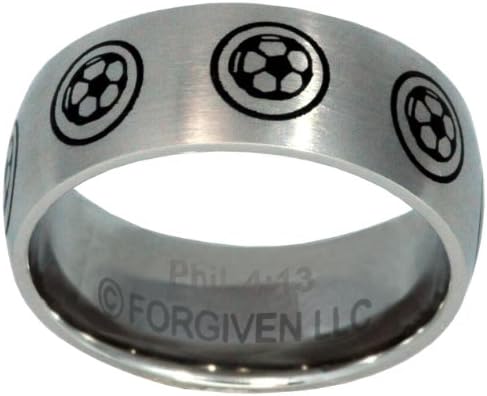 RASS Forgiven Jewelry-I can do all things SOCCER BALL Stainless Steel Ring sz 8-Christian Jewelry