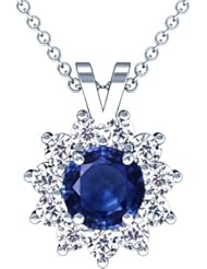 Platinum Round Cut Blue Sapphire And Round Diamond Pendant (GIA Certificate)