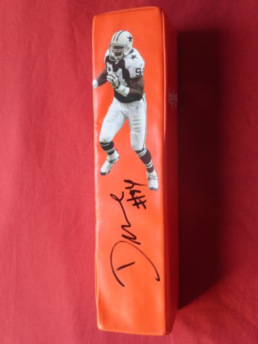 Demarcus Ware Autographed Custom Photo Dallas Cowboys Football End Zone Pylon, Proof Photo of Demarcus Signing for Us.