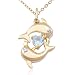 18k Yellow Gold Plated Sterling Silver Blue Topaz and Diamond Accent Dolphins and Heart Pendant, 18"