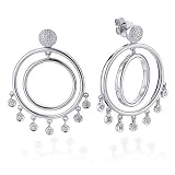 Sterling Silver Circle Diamond Dangle Earrings