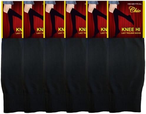 WOMEN KNEE HI - TROUSER SOCKS ONE SIZE FITS MOST BLACK 6-PAIRS