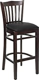 HERCULES Vertical Slat Back Walnut Wood Bar Stool with Black Vinyl Seat - X ....