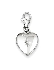 Sterling Silver & Diamond Polished Lobster Clasp 12mm Heart Locket