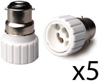 Auraglow B22 to GU10 Lamp Light Bulb Base Socket Converter Adaptor 5 pack by Auraglow