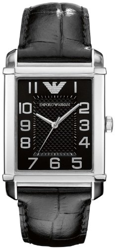 Emporio Armani Men's AR0363 Black Crocodile Leather Quartz Watch with Black Dial