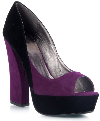 Qupid Honor-30 Curve Chunky Heel Platform Pump