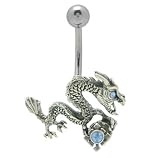 Dragon Belly Button Ring with Light Blue Cz Gems