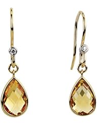 14K Yellow Gold Citrine Briolette and Diamond Earrings -- LIFETIME WARRANTY