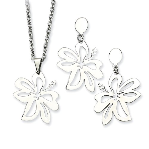 Chisel Stainless Steel Hibiscus Flower Post Earrings and 19 Inch Pendant Set