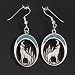 Earring, lead-safe, turquoise (stabilized) and silver-plated pewter, blue and silver, 51x23mm oval w